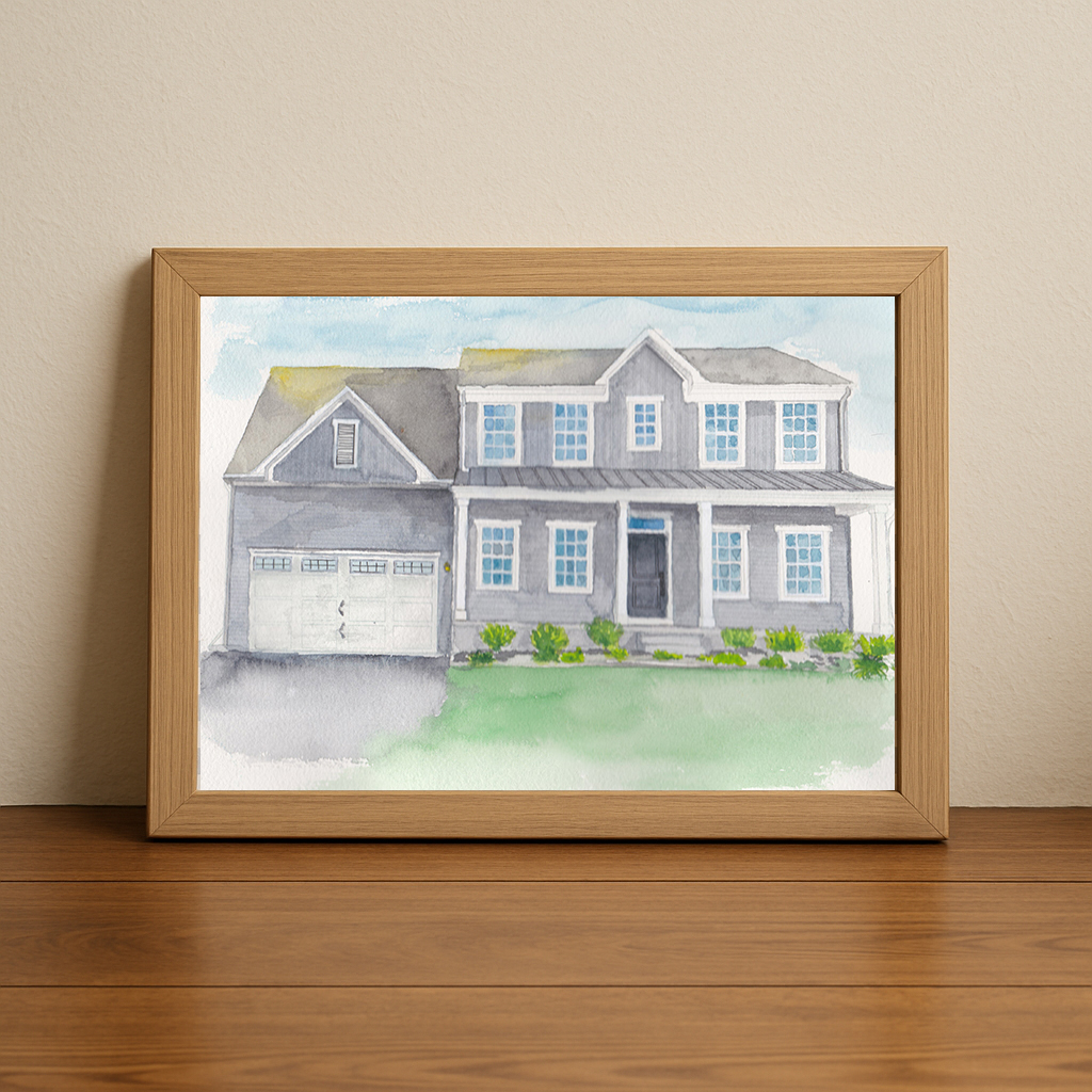 Sample 8x10 watercolor home portrait